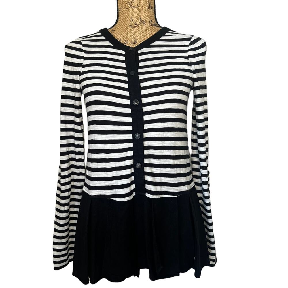 Anthro Postage Stamp Striped Mixed Fabric Tunic Top XS